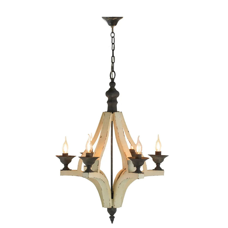 6 Light Wood Chandelier, Hanging Light Fixture With Adjustable Chain For Kitchen, Bulb Not Included - Cream by Unique Piece Furniture