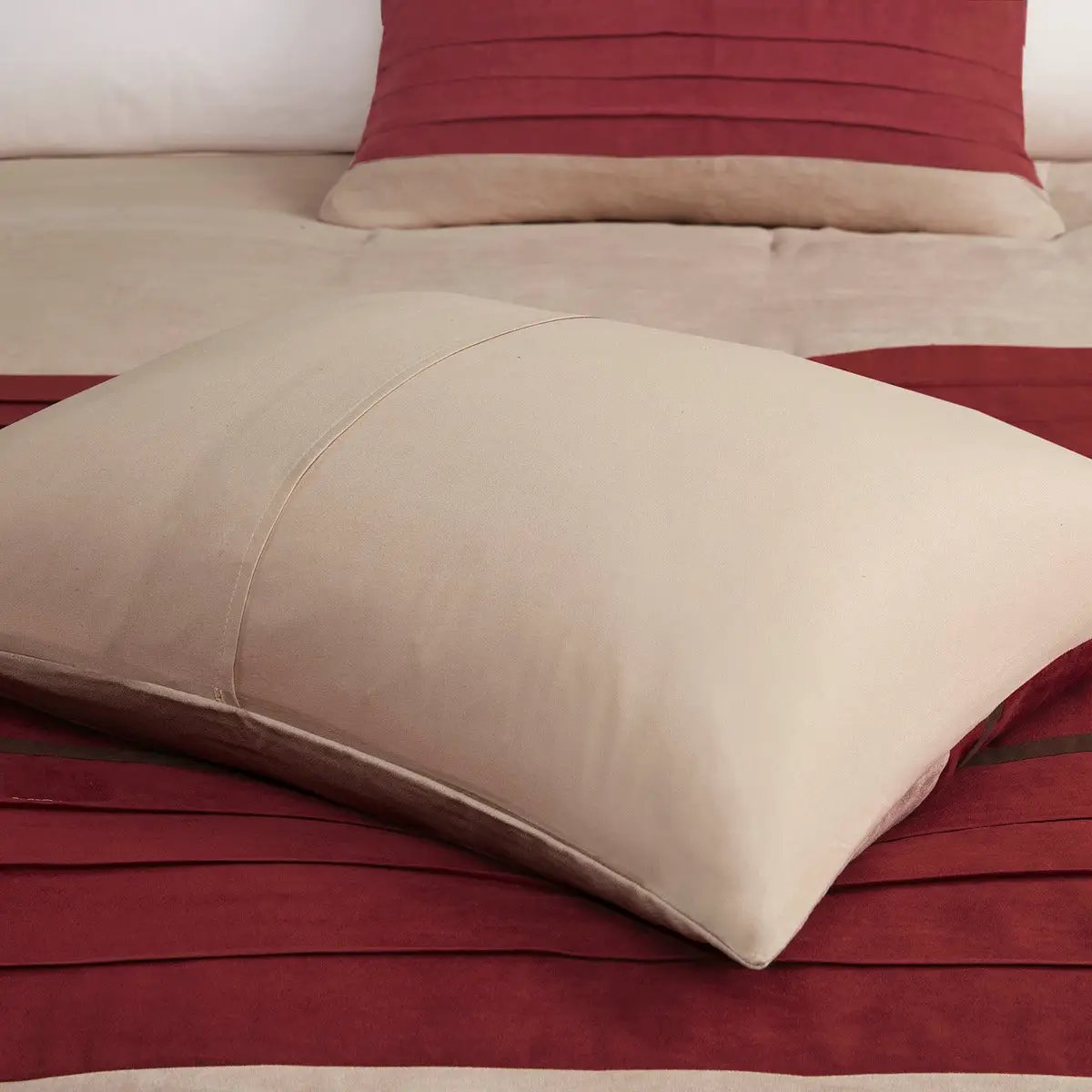 7 PC Pieced Faux Suede Comforter Set Red Cal King by HouseOfZazla