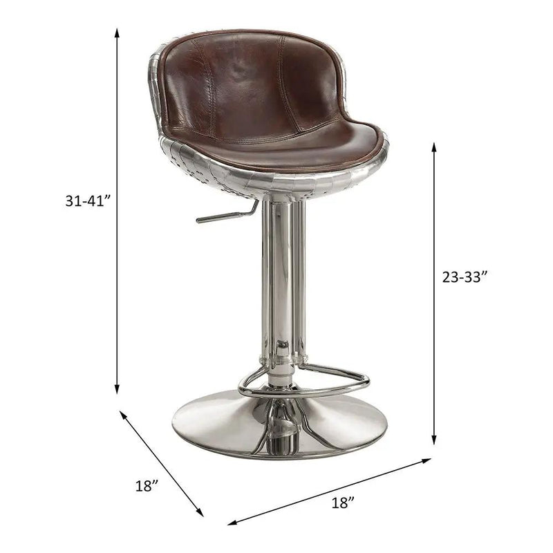 Brancaster - Adjustable Stool With Swivel - Vintage Brown Top Grain Leather & Aluminum by Unique Piece Furniture