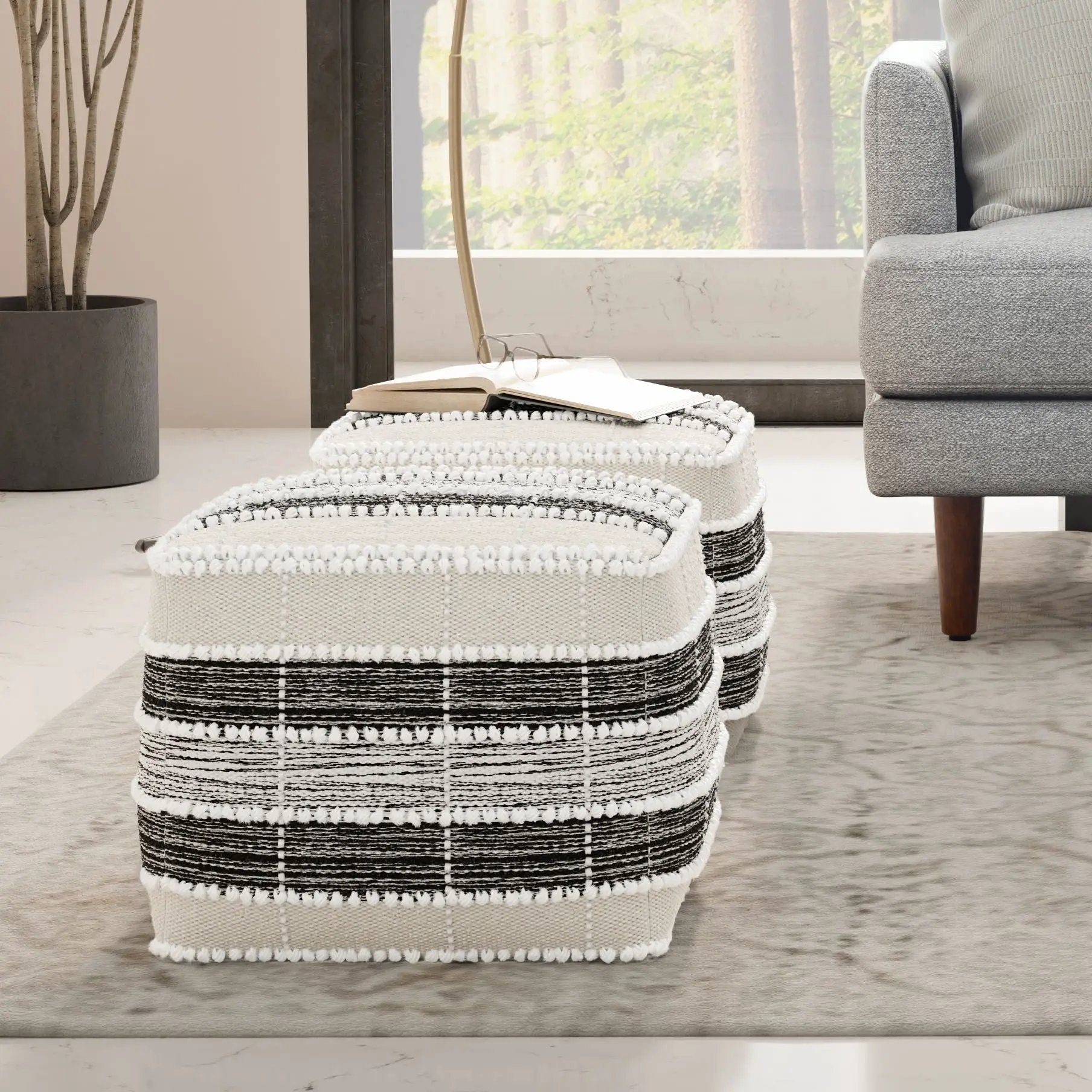 Barley - Square Pouf - White / Beige / Black by HouseOfZazla