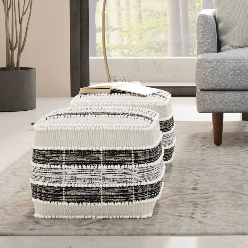 Barley - Square Pouf - White / Beige / Black by HouseOfZazla