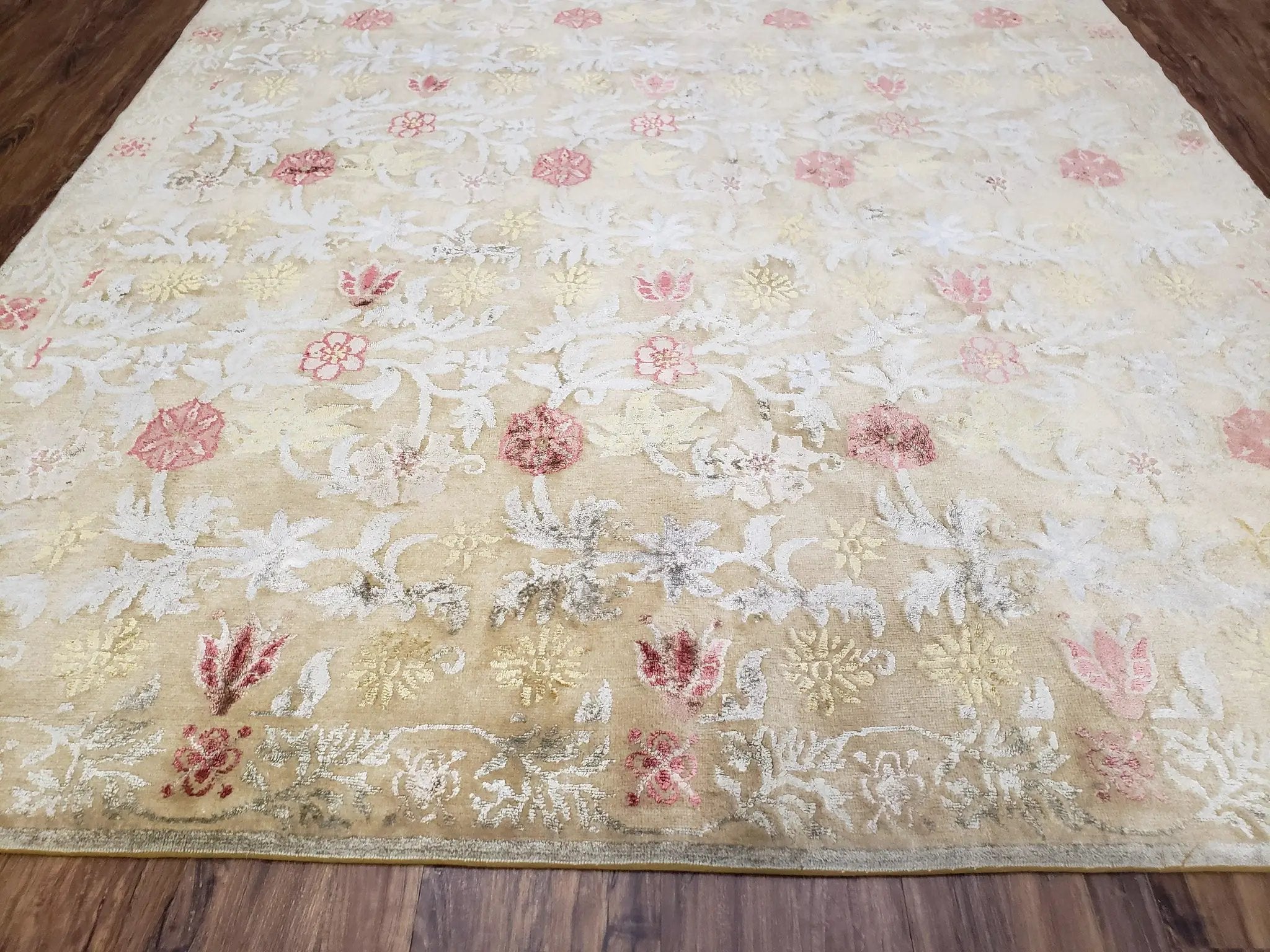 Modern Tibetan Rug 6x9, Wool and Silk Tibetan Rug, Handmade Tibetan Rug, Silk Flowers, Contemporary Rug, Soft Rug, Tibetan Area Rug, Tan by Jewel Rugs