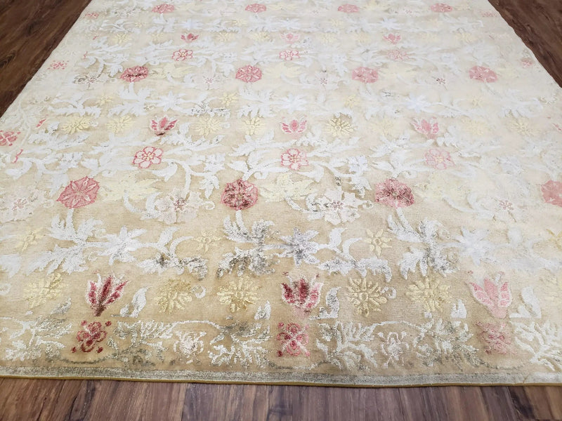 Modern Tibetan Rug 6x9, Wool and Silk Tibetan Rug, Handmade Tibetan Rug, Silk Flowers, Contemporary Rug, Soft Rug, Tibetan Area Rug, Tan by Jewel Rugs