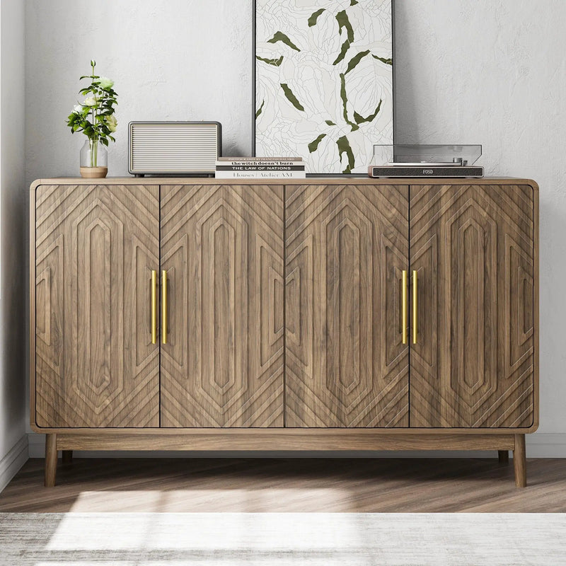 Sideboard Buffet Cabinet With Carved Doors And Adjustable Layer Board by Unique Piece Furniture
