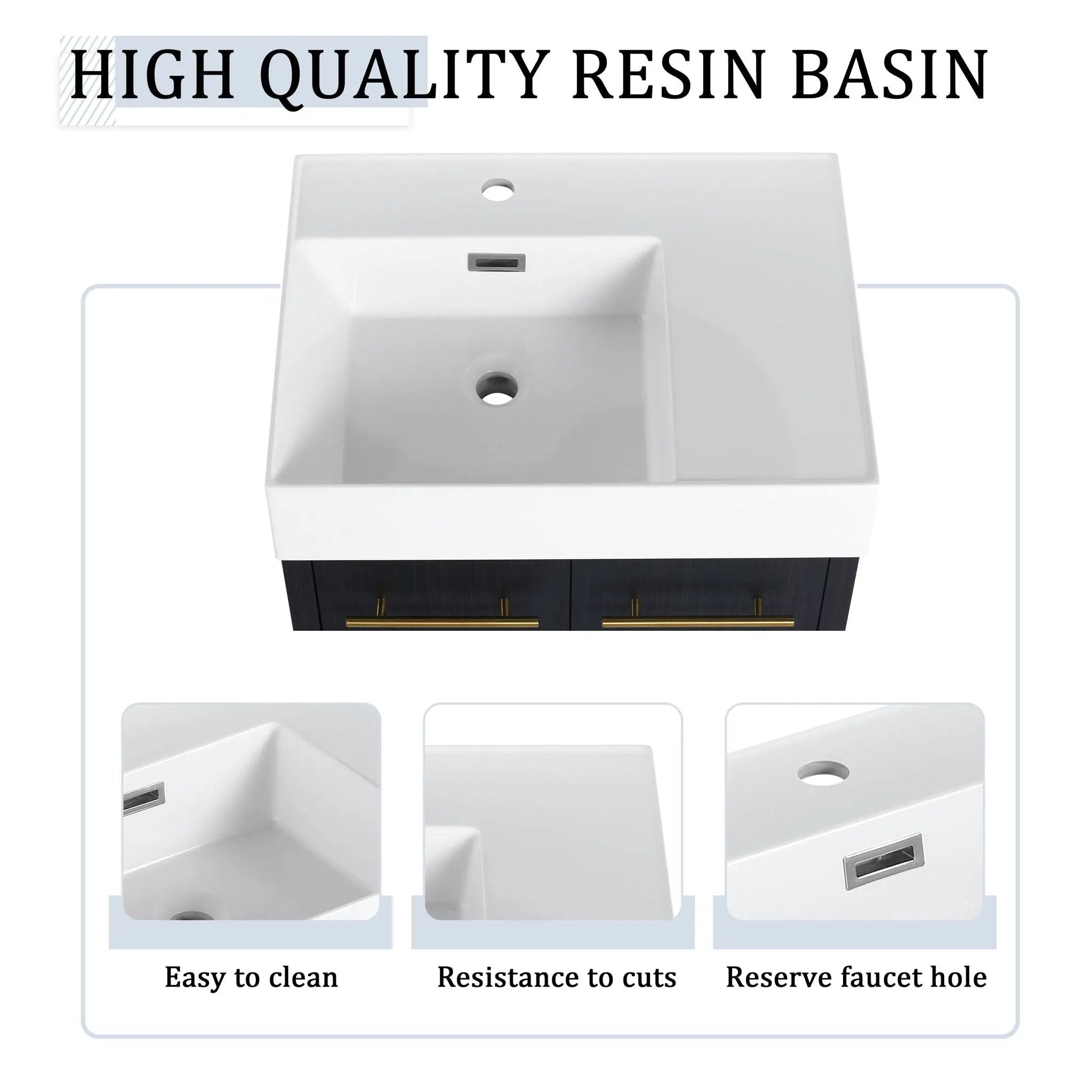 Modern Wall Mounted Bathroom Vanity with Resin Sink and Storage Rack by HouseOfZazla