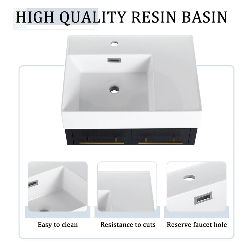 Modern Wall Mounted Bathroom Vanity with Resin Sink and Storage Rack by HouseOfZazla