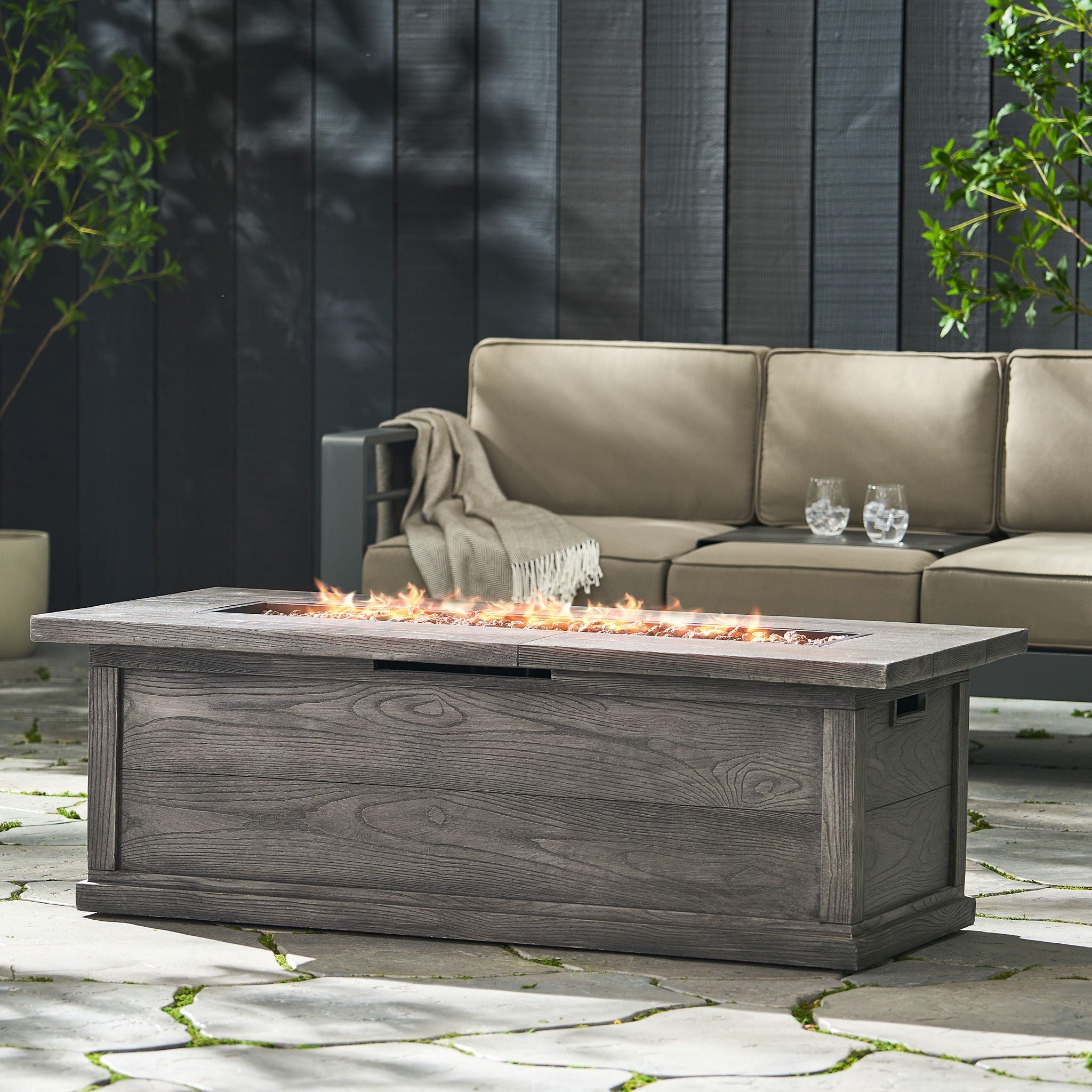 Transitional Rectangular Outdoor Propane Fire Pit With 50,000 BTU by HouseOfZazla