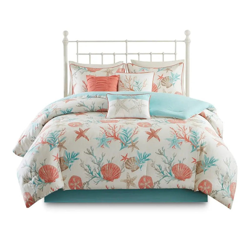 7 Piece Cotton Sateen Comforter Set Coral Queen by HouseOfZazla