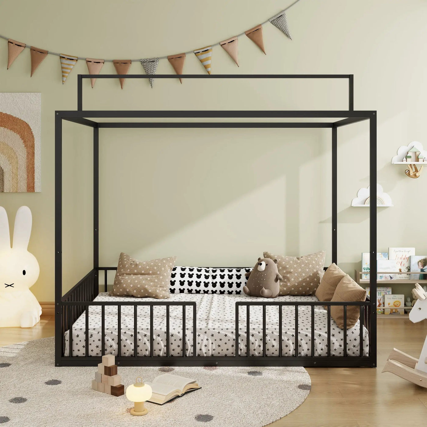 3 In 1 Convertible Montessori Floor Bed With Fenced Support by HouseOfZazla