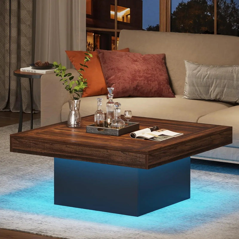 LED Coffee Table With Base, Center Table For Living Room - Rustic Brown by HouseOfZazla