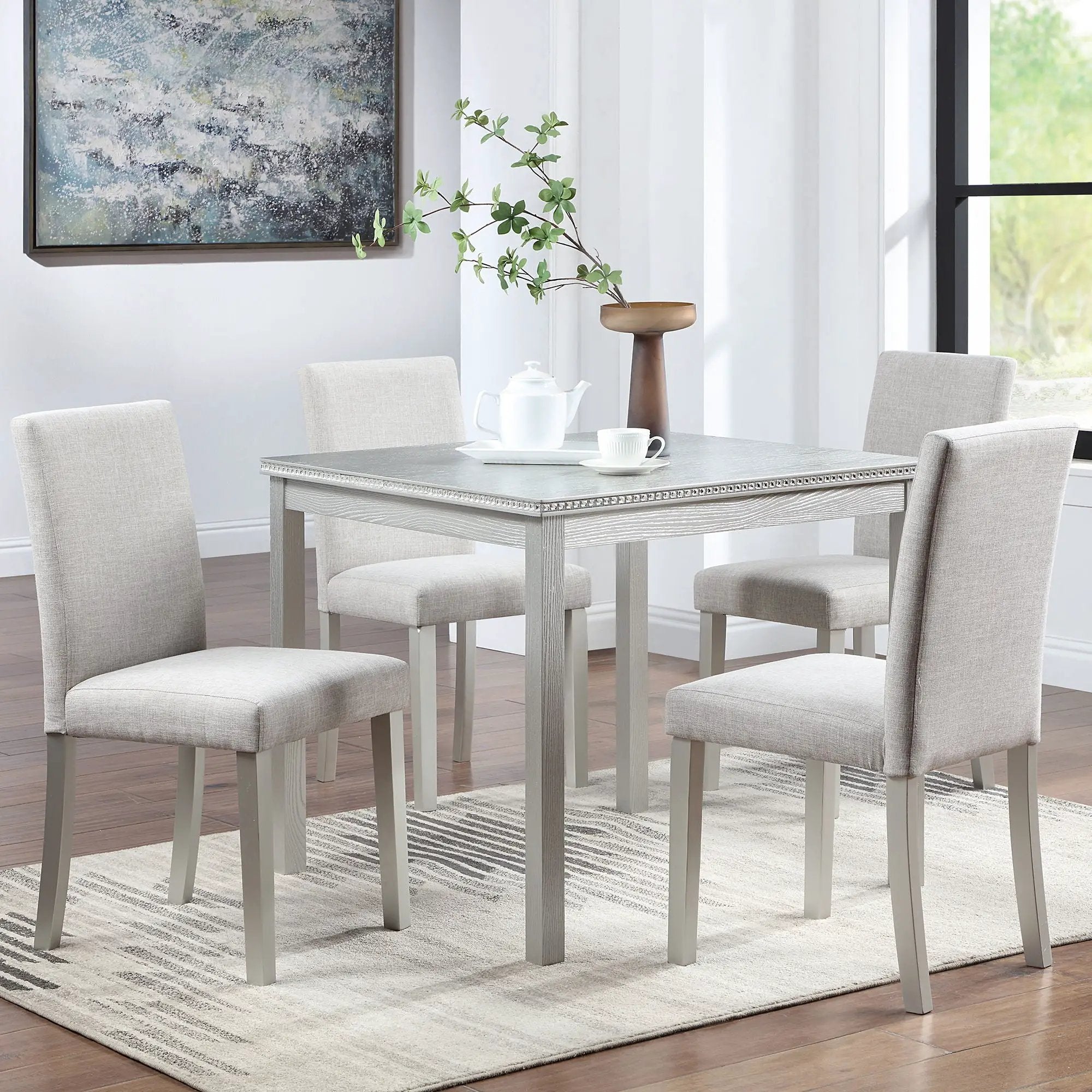 Dining Table Set With Crystal Decoration And Upholstered Chairs by Unique Piece Furniture