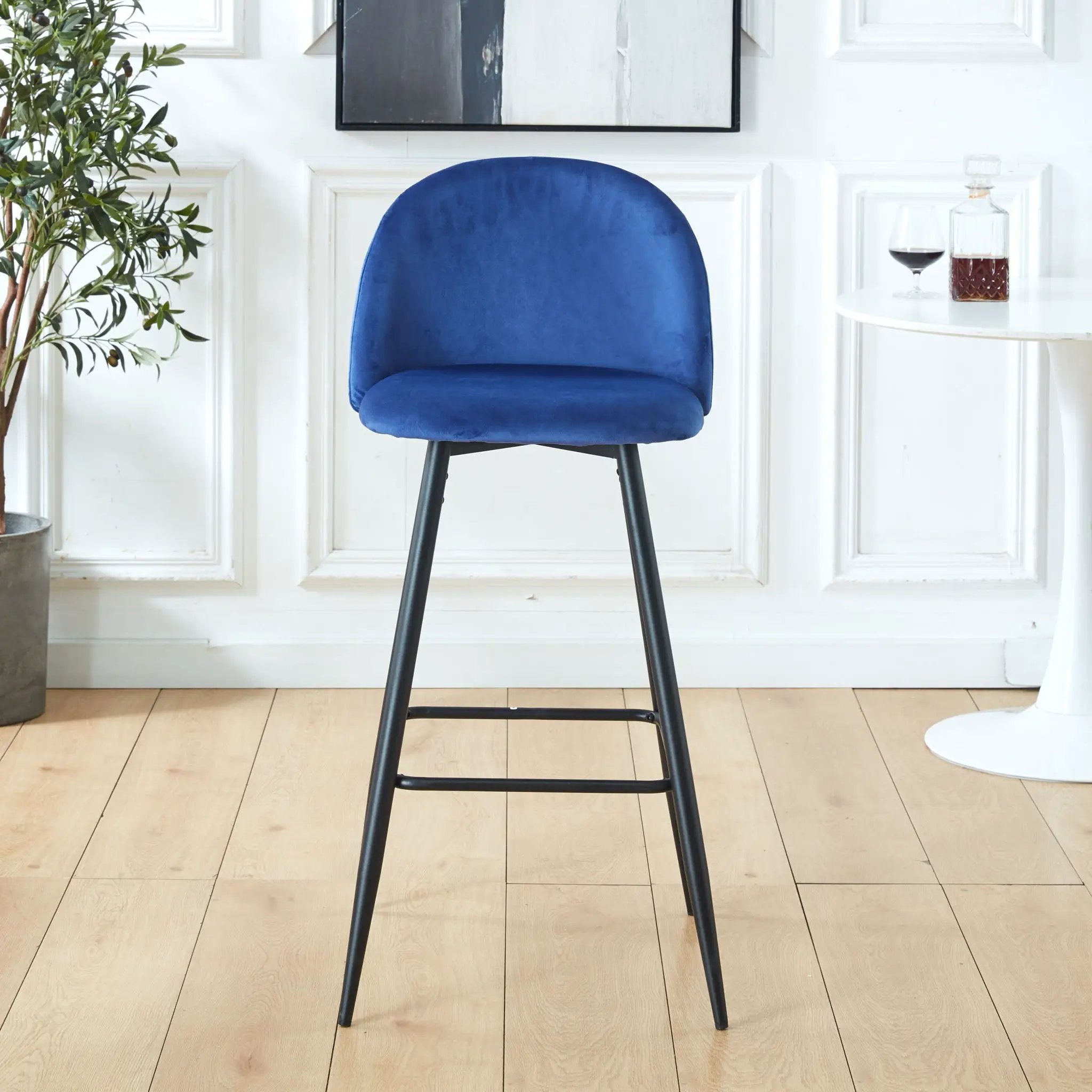 Bar Stool (Set of 2) Modern Counter Bar Height Chair With Back, Sturdy Metal Legs & Footrests, Island Stool For Kitchen Bar - Blue by Unique Piece Furniture