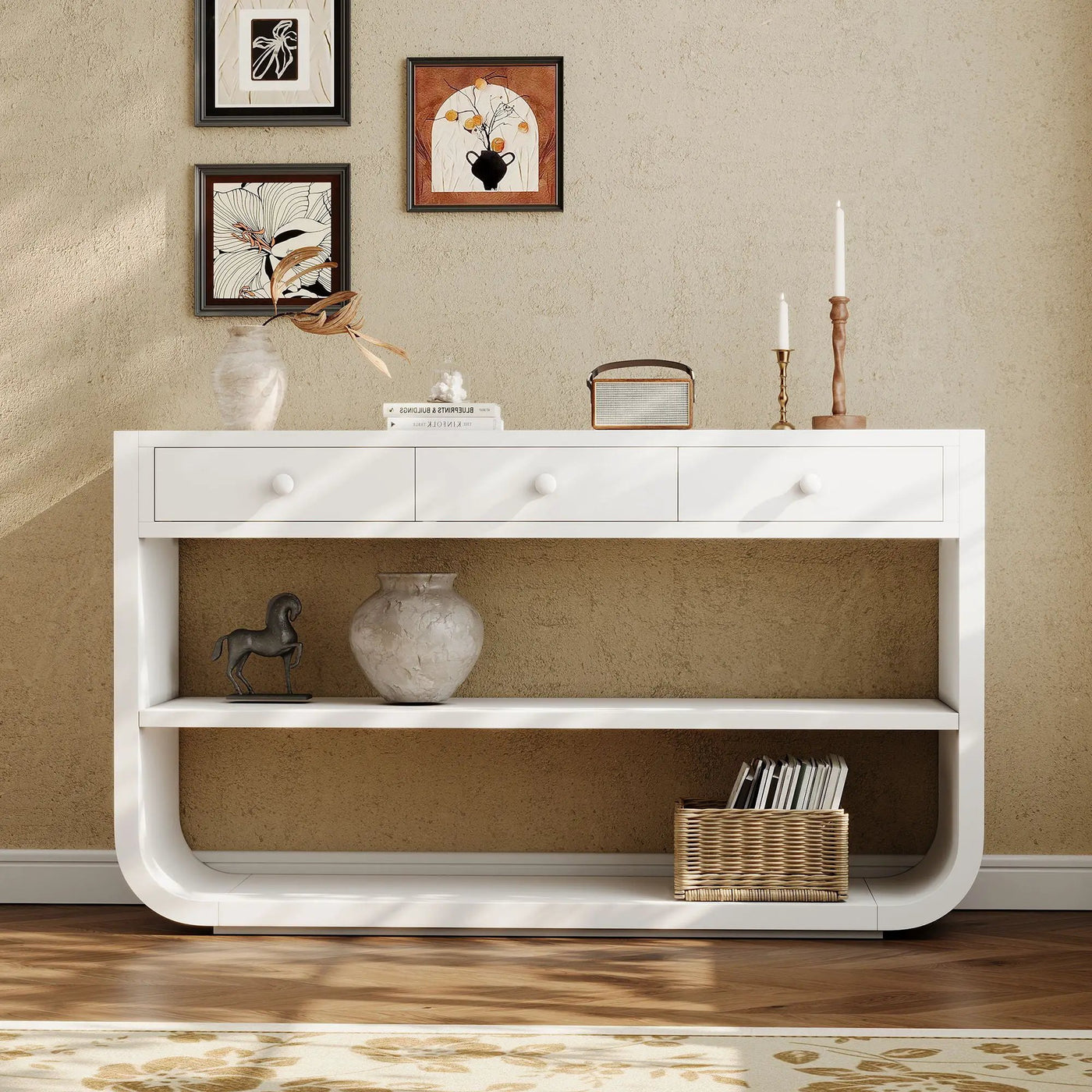 Console Table With 3 Soft Close Drawers & 2 Open Shelves by HouseOfZazla