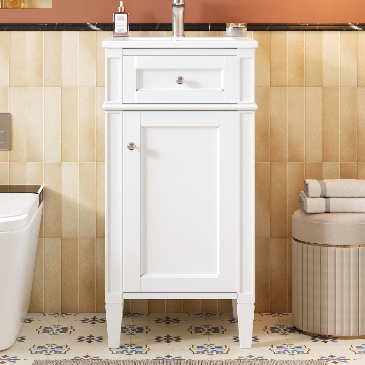 French Style Bathroom Vanity with Ceramic Sink and Soft-Close Doors - Black or White, photo 5 of 8