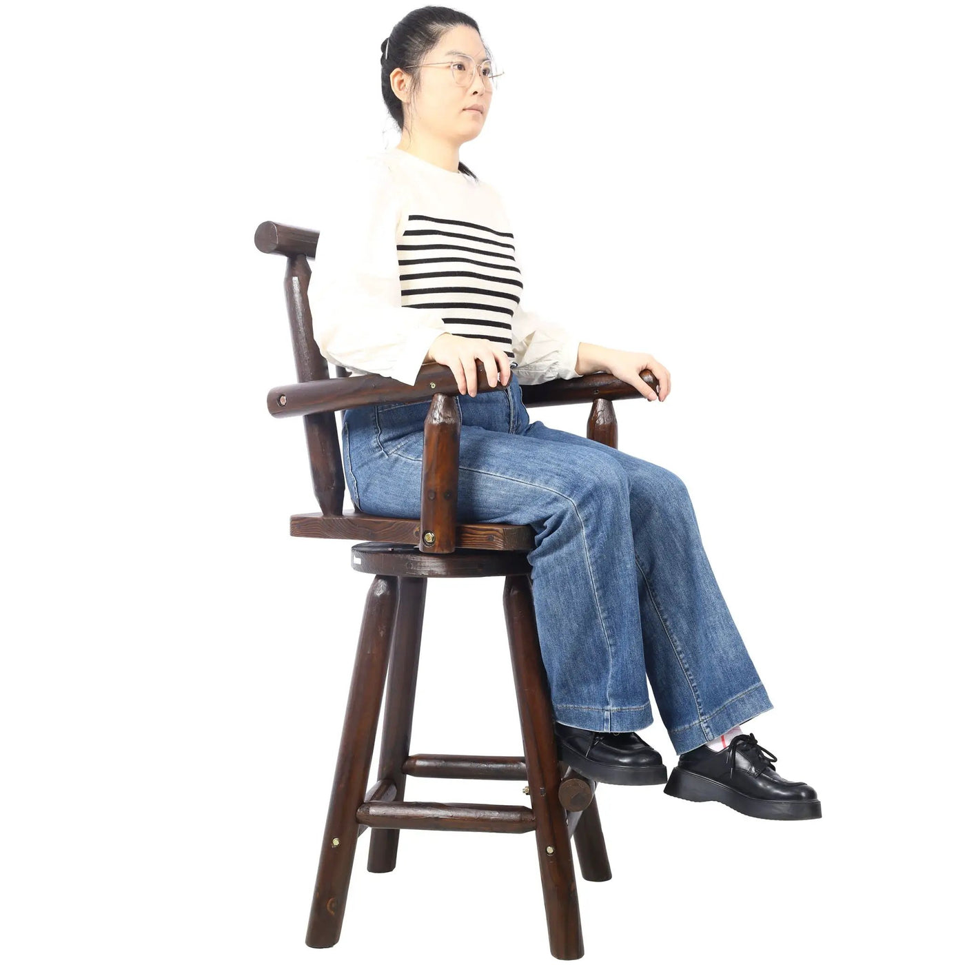 Rustic Bar Stool, Fir Wood Construction, Wide Armrest by HouseOfZazla