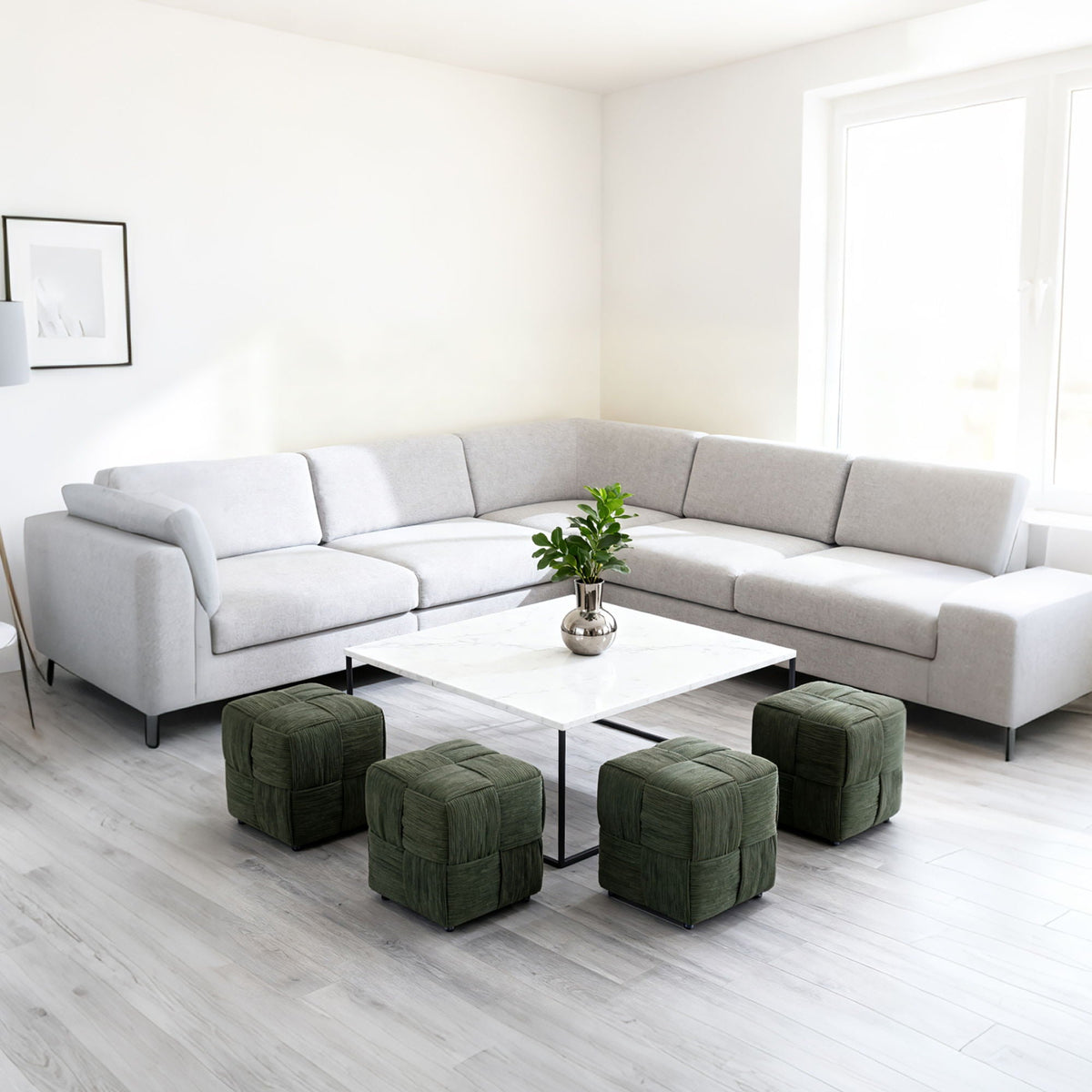 Square Ottoman Foot Rest with Woven Corduroy Design - Fabric, photo 9 of 12