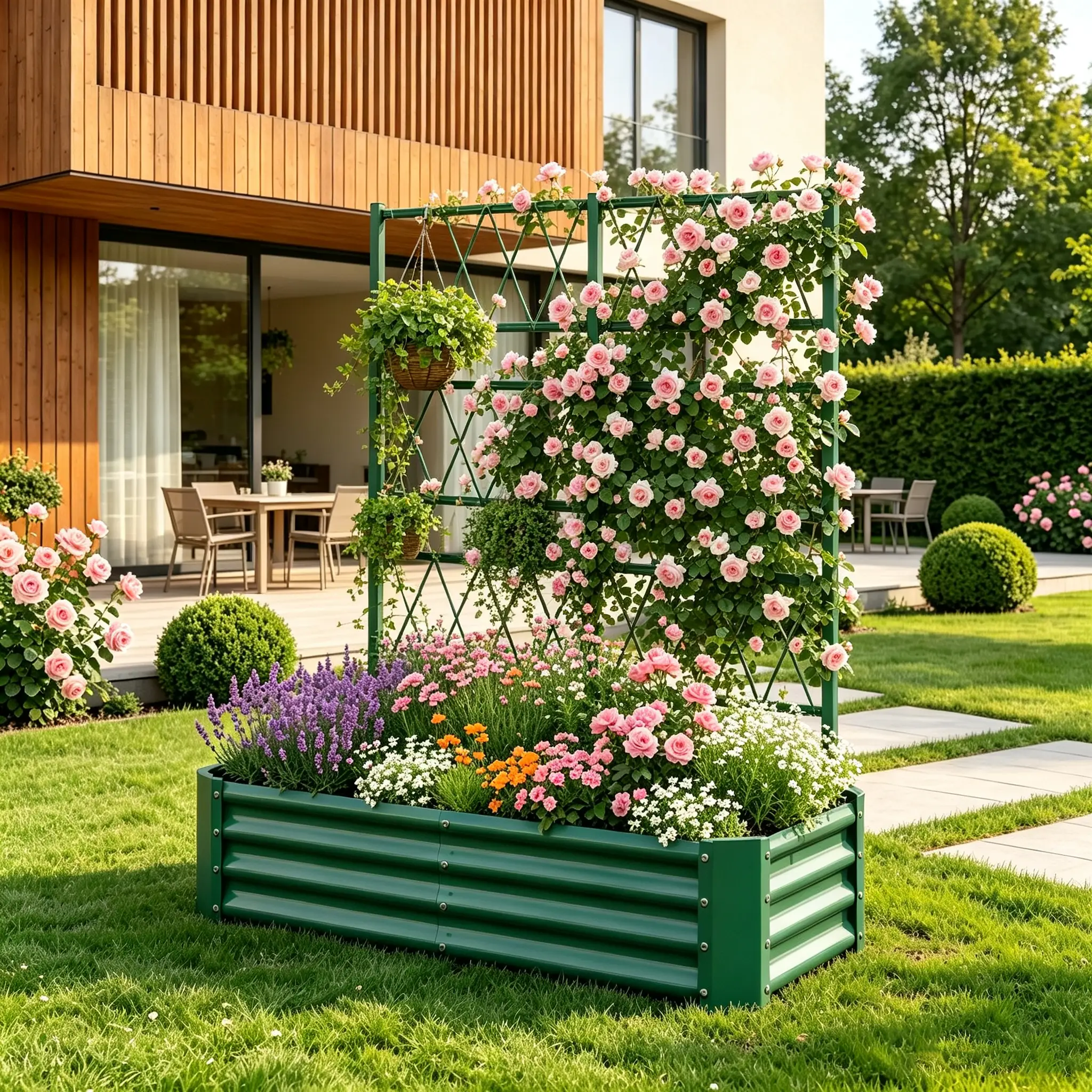 4x2x1FT Galvanized Raised Garden Bed with Arch Trellis by HouseOfZazla