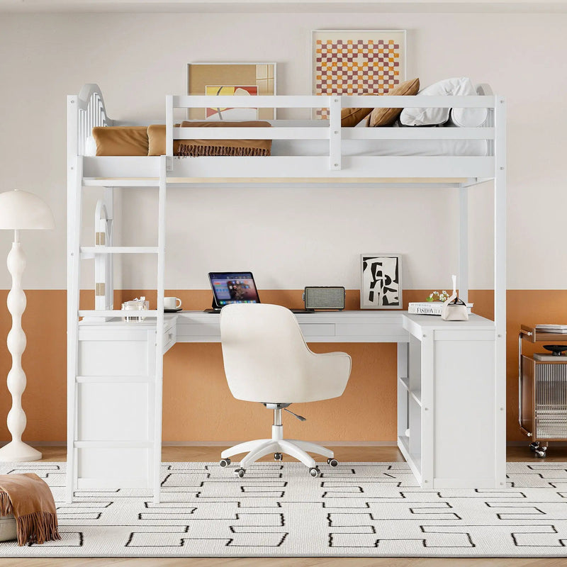 Loft Bed With Drawers, Cabinet, Shelves With Desk by Unique Piece Furniture