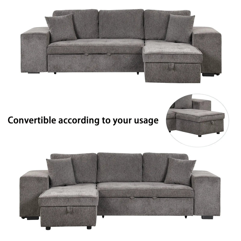 Modern L-Shape 3 Seat Reversible Sectional Couch, Pull Out Sleeper Sofa With Storage Chaise And 2 Stools For Living Room Furniture Set by HouseOfZazla