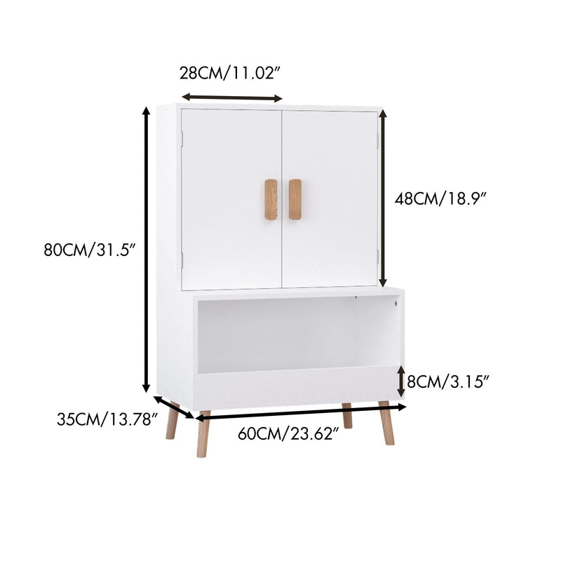 Toy Storage Cabinet with Doors and Open Shelf - White Wood Kids Bookcase, photo 3 of 4