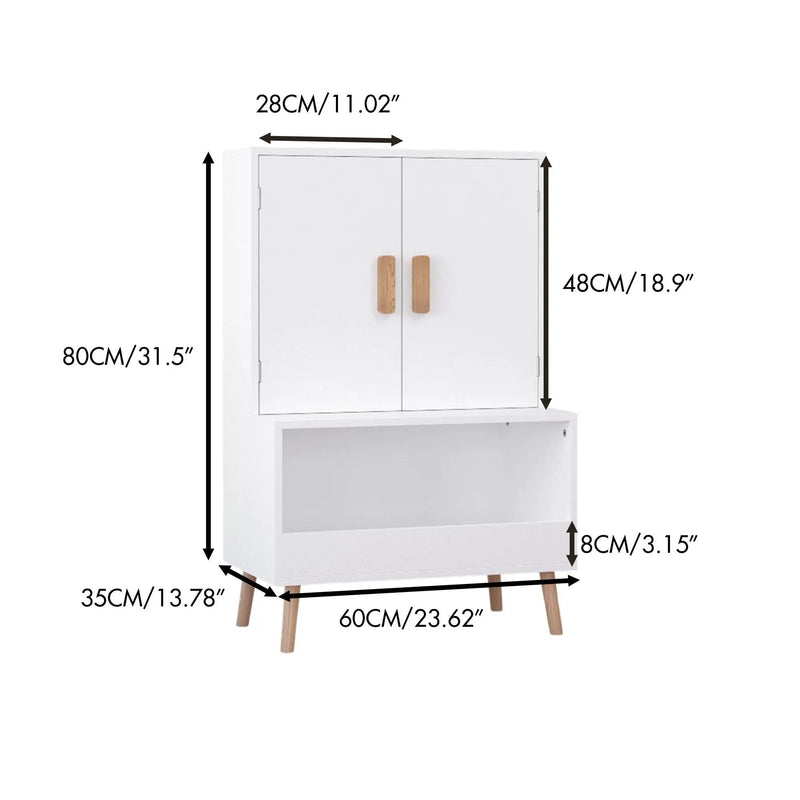 Toy Storage Cabinet With Doors And Open Shelf, Toddler Bookshelf For Playroom - White by HouseOfZazla