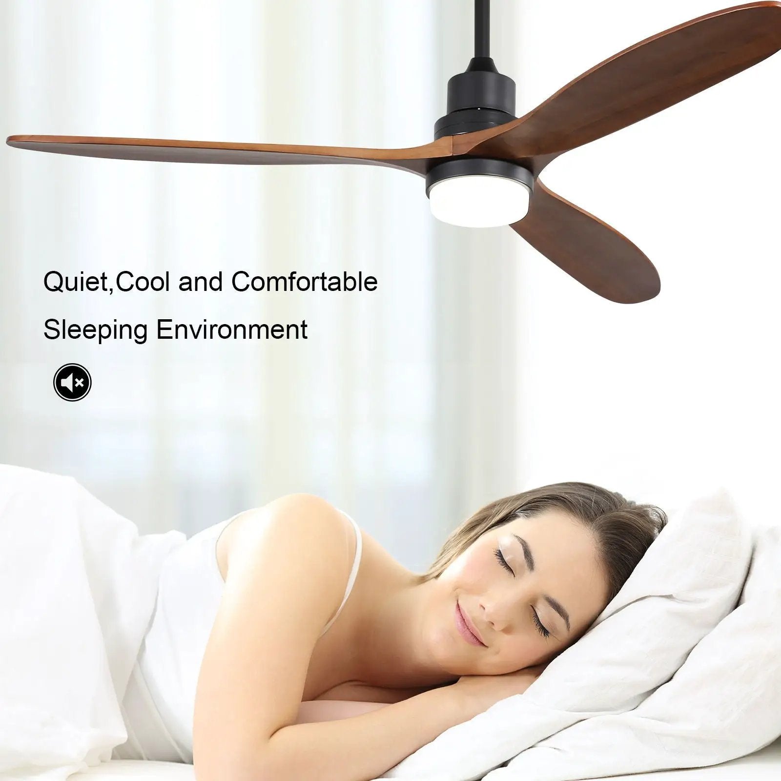 Ceiling Fan With Lights 3 Solid Wood Fan Blade Noiseless Reversible Motor Remote Control - Black by Unique Piece Furniture