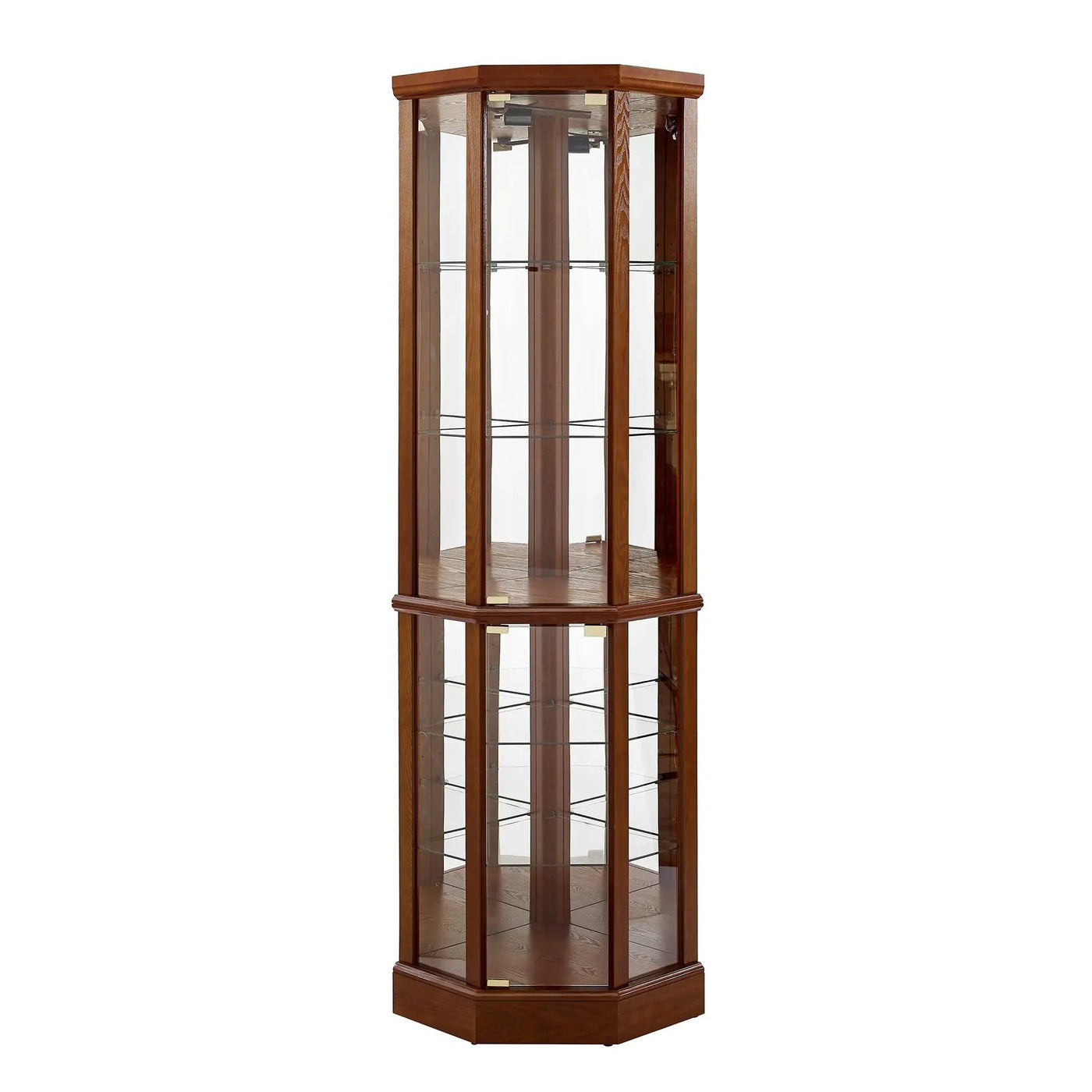 6 Shelf Lighted Corner Curio Cabinet With Adjustable Tempered Glass Shelves And Mirror Back (E26 Light Bulb Not Included) by HouseOfZazla