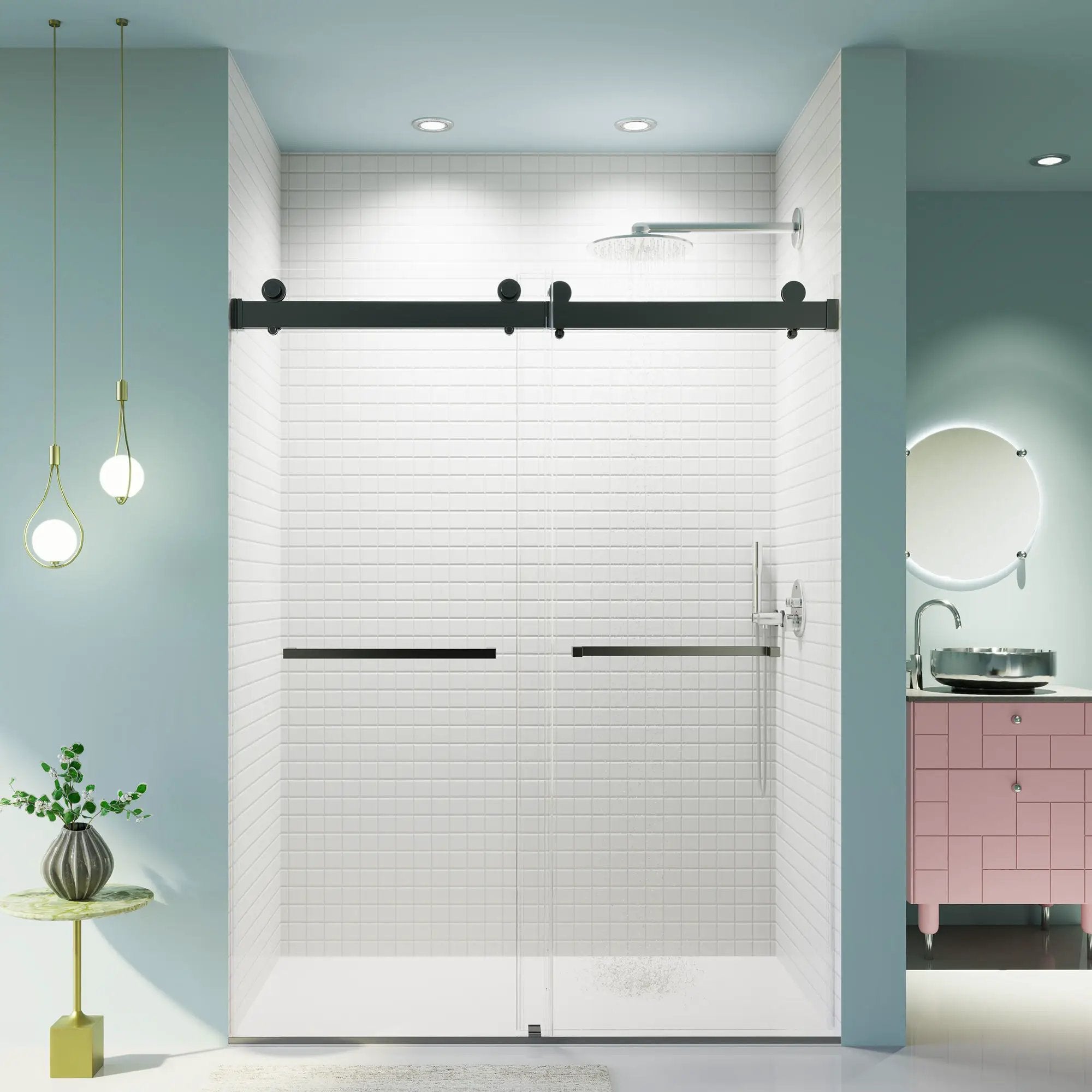 Frameless Double Sliding Soft-Close Shower Door, 3 / 8" (10Mm) Thick SGCC Tempered Glass Door, Matte by HouseOfZazla