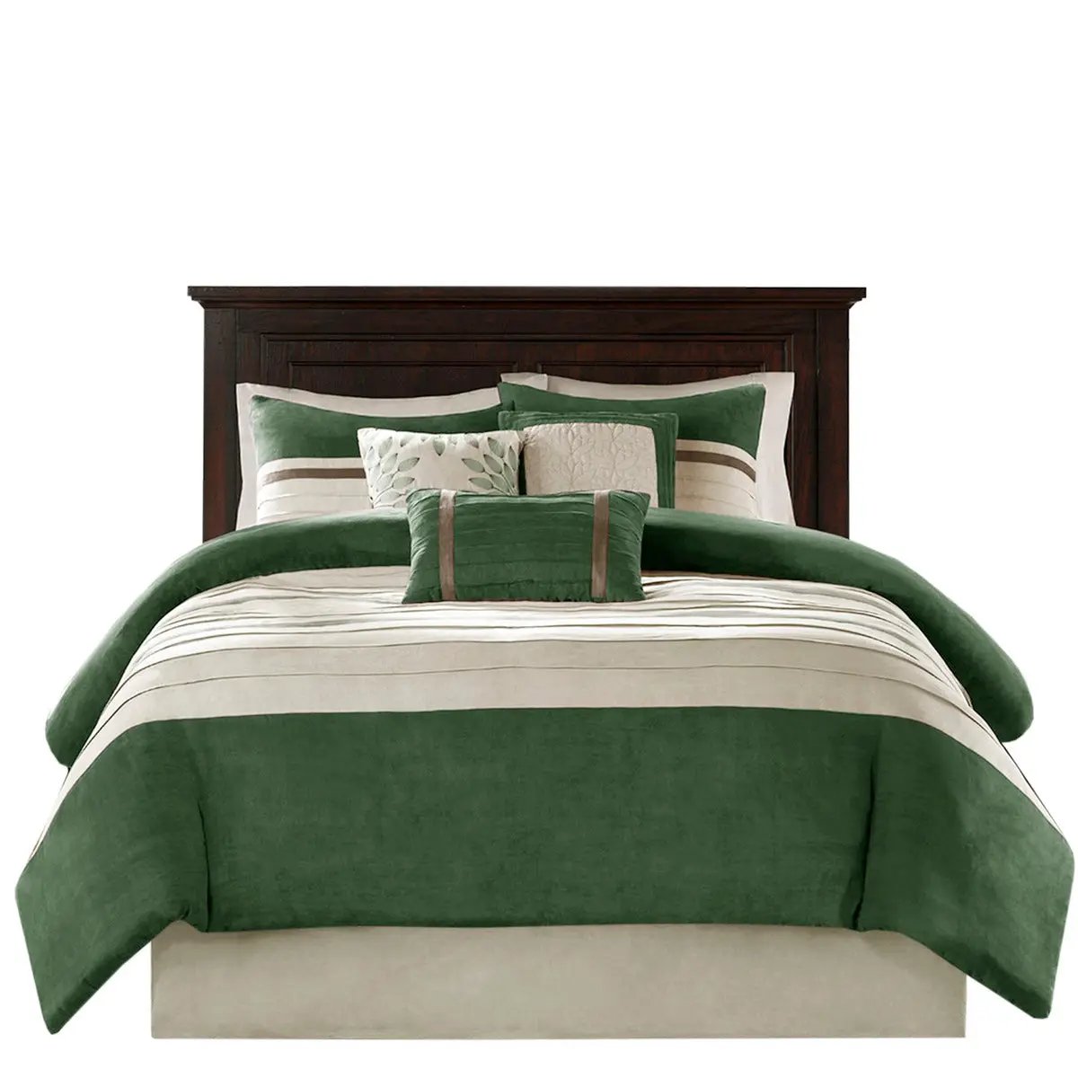 7 Pc Faux Suede Comforter Set Green King by HouseOfZazla
