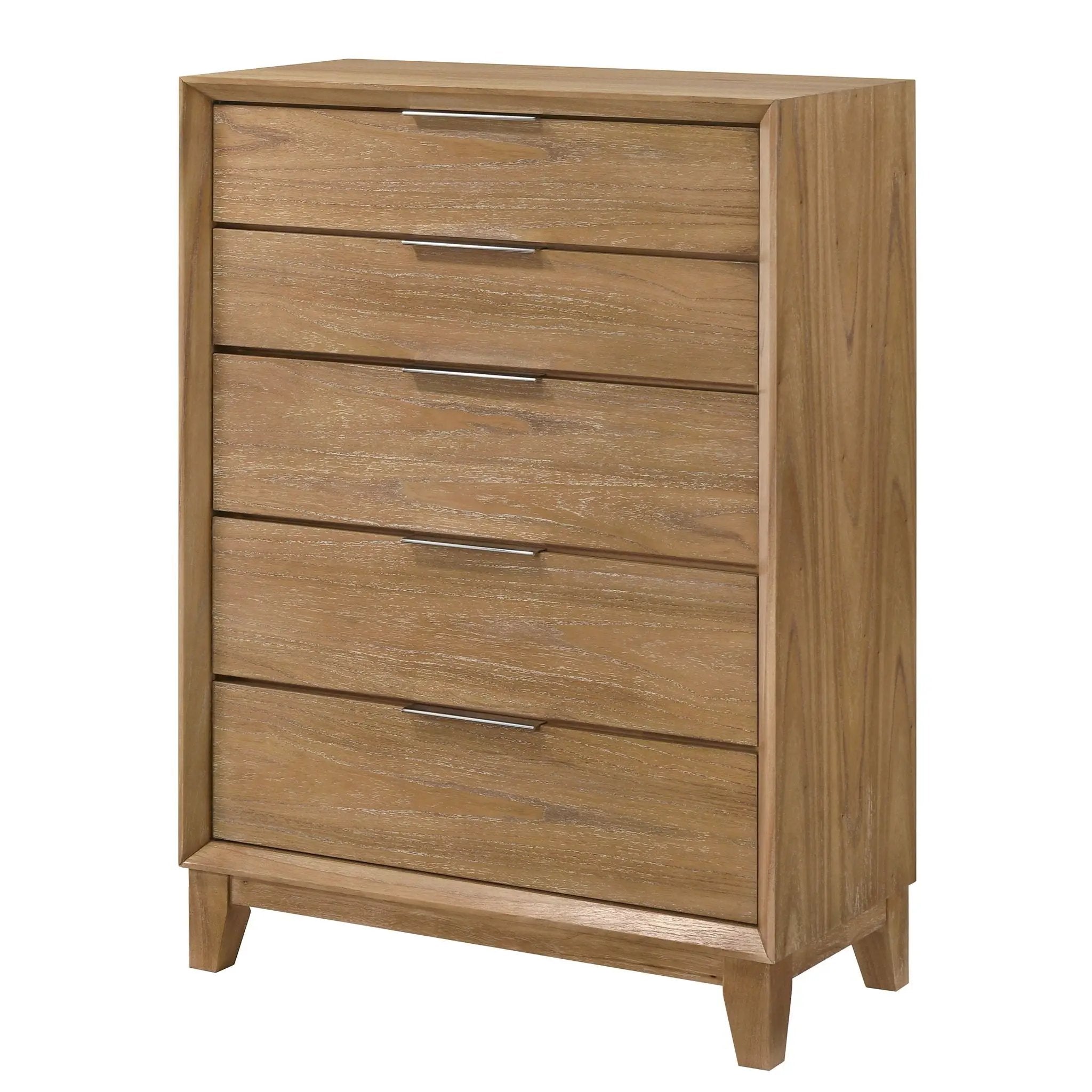 1 Piece 5 Drawer Tall Chest Bedroom Furniture - Natural Wood by Unique Piece Furniture