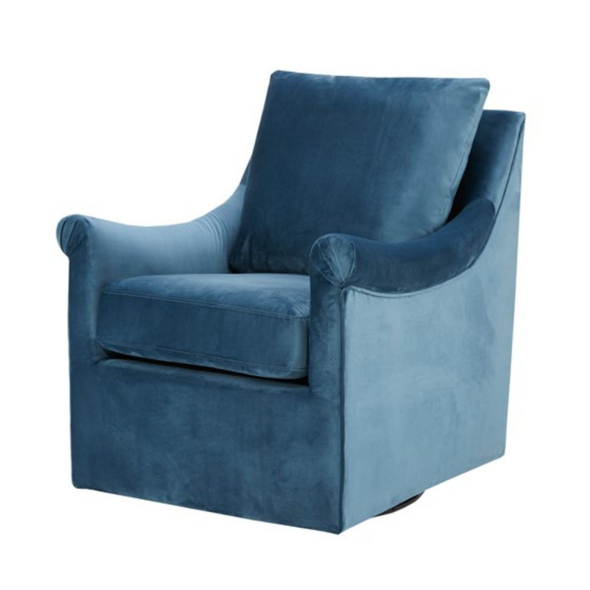 Swivel Chair With Curved Arms and Straight Back – Blue Velvet