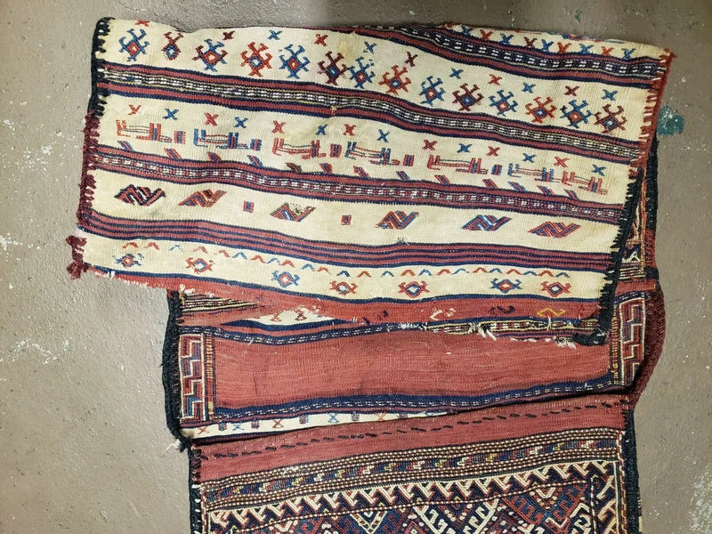 26" X 56" Antique Handmade Authentic Tribal Wool Rug Double Bag Tobreh by Jewel Rugs