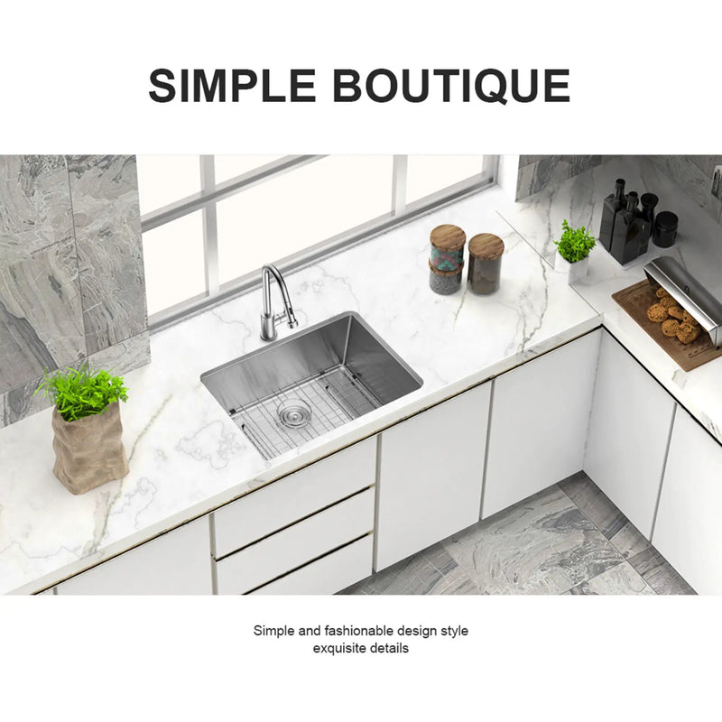 Modern Undermount Stainless Steel Kitchen Sink 16 Gauge, Deep Single Bowl by HouseOfZazla