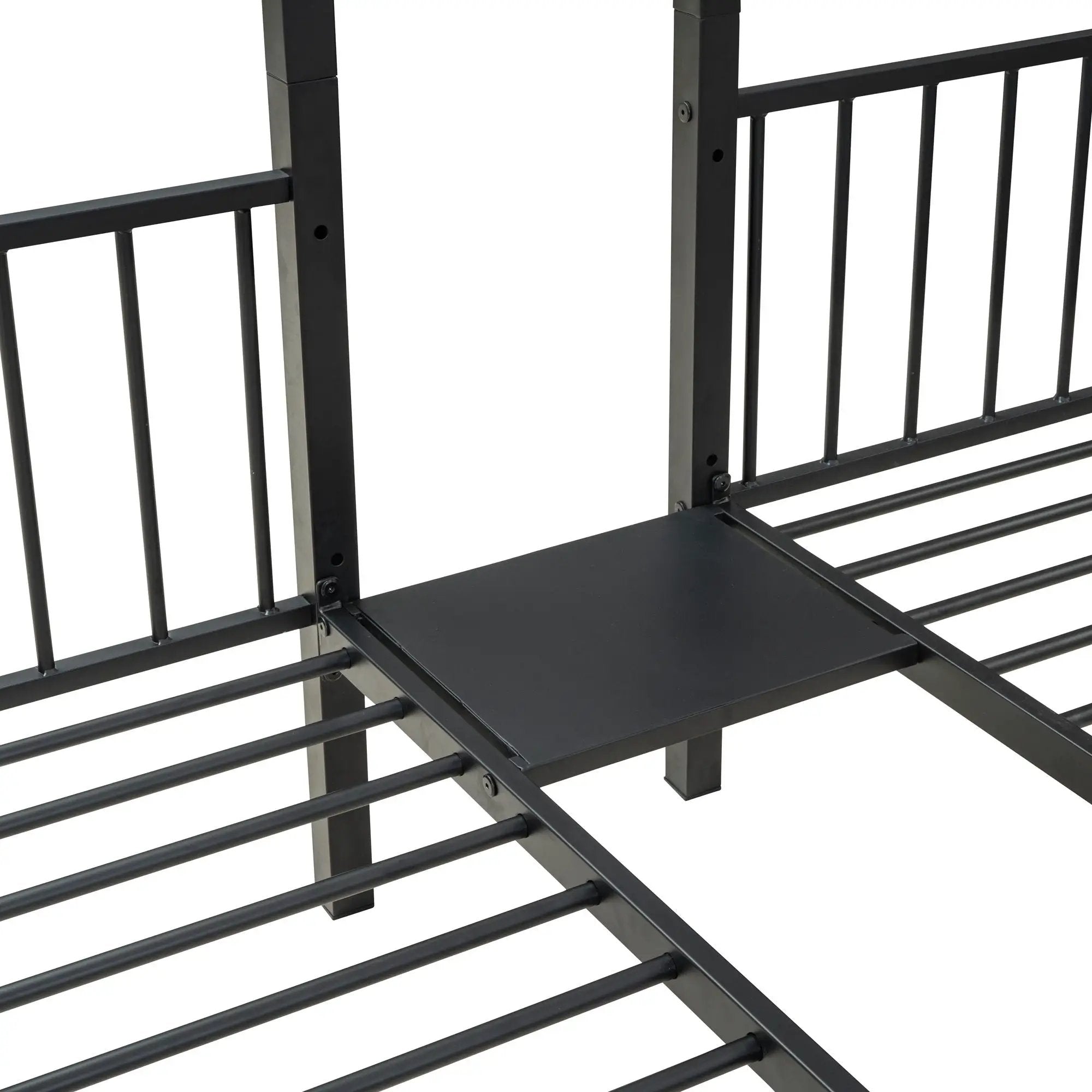 Full Over Twin-Twin Triple Bunk Bed With Drawers And Staircase - Black by HouseOfZazla