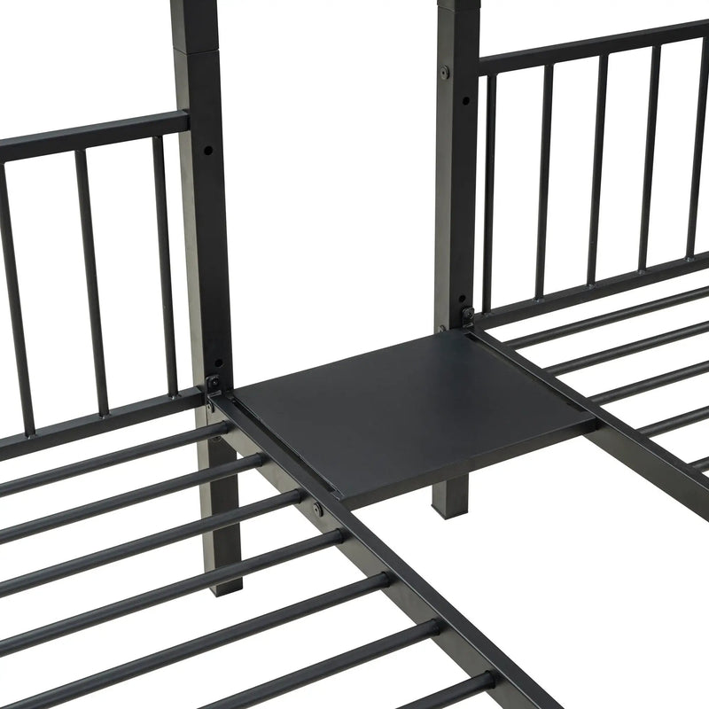 Full Over Twin-Twin Triple Bunk Bed With Drawers And Staircase - Black by HouseOfZazla