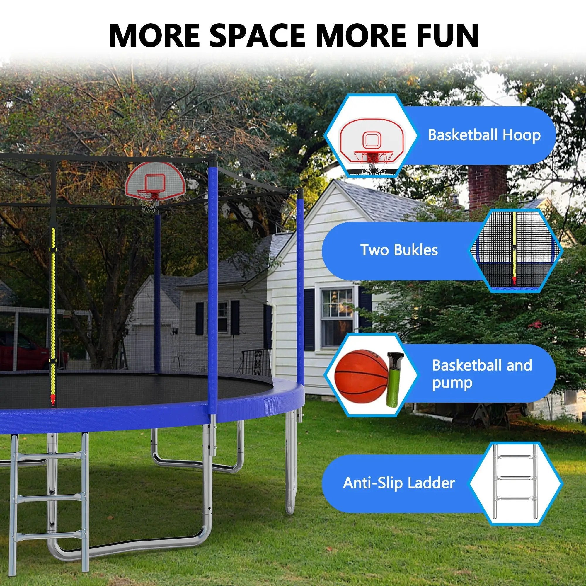 14Ft For Kids Children With Safety Enclosure Net Outdoor Backyards Large Recreational Trampoline - Blue by HouseOfZazla