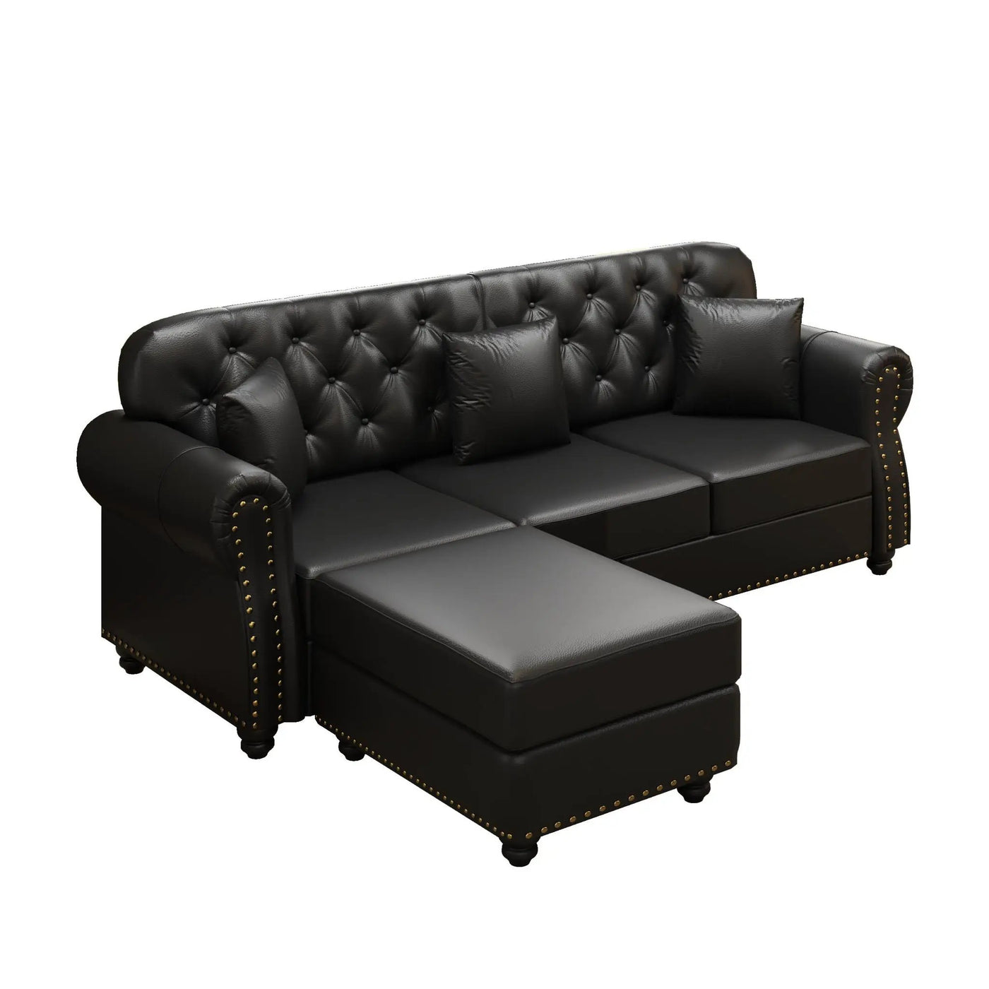 Upholstered Sofa With Nailhead Trim, Rolled Armrests With Ottoman by HouseOfZazla