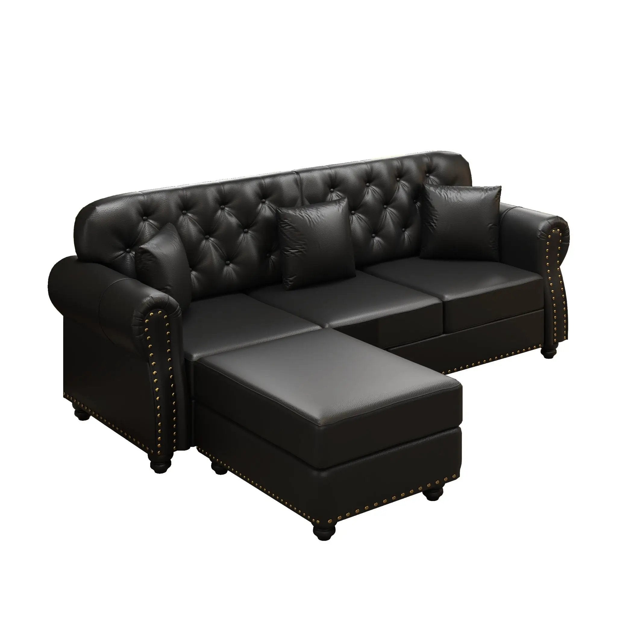 Upholstered Sofa With Nailhead Trim, Rolled Armrests With Ottoman by HouseOfZazla