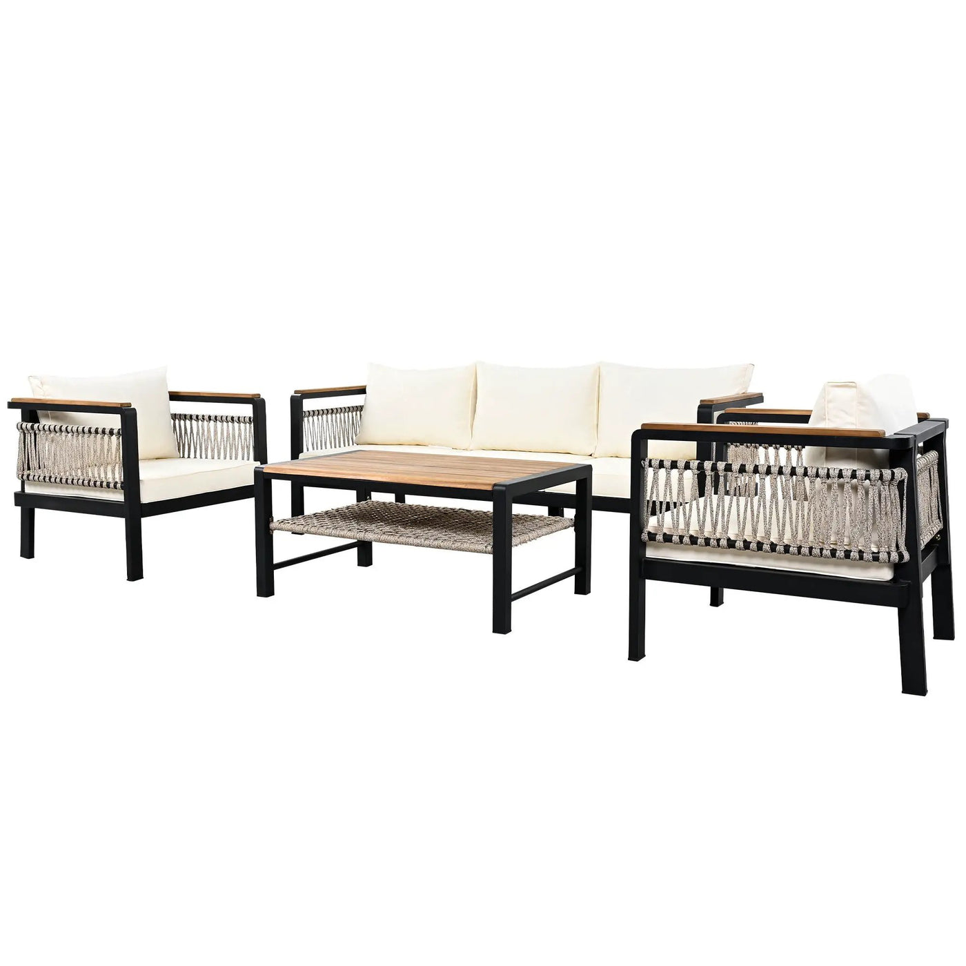 4 Pieces Outdoor Sectional Sofa Set 5 Person Patio Seating Group Outdoor Conversation Set With Cushions And A Coffee Table For Patios by HouseOfZazla