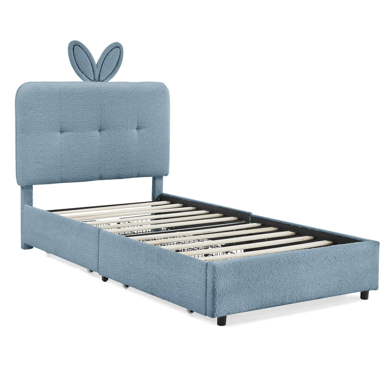 Twin Size Kids Upholstered Bed with Oversized Rabbit Ear Headboard by HouseOfZazla
