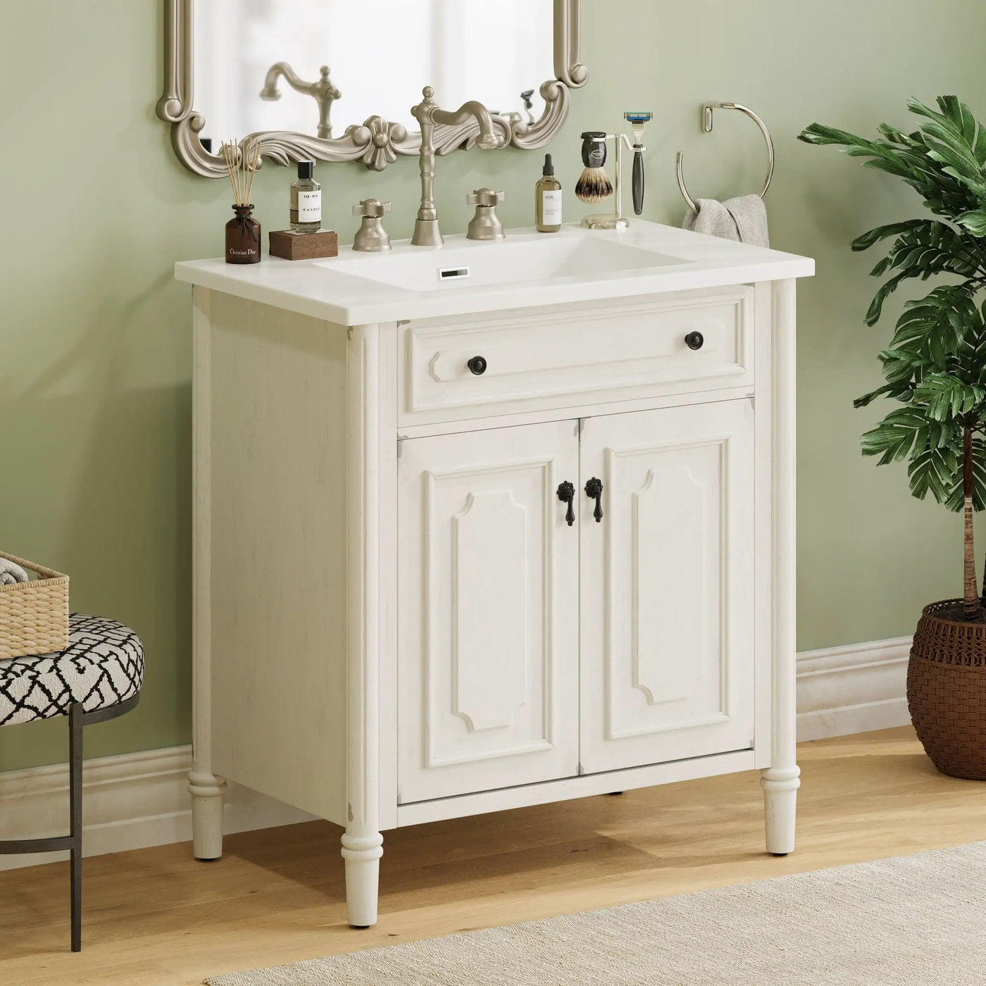 Vintage Bathroom Vanity With Sink, Rustic Cabinet With Soft Close Doors by HouseOfZazla