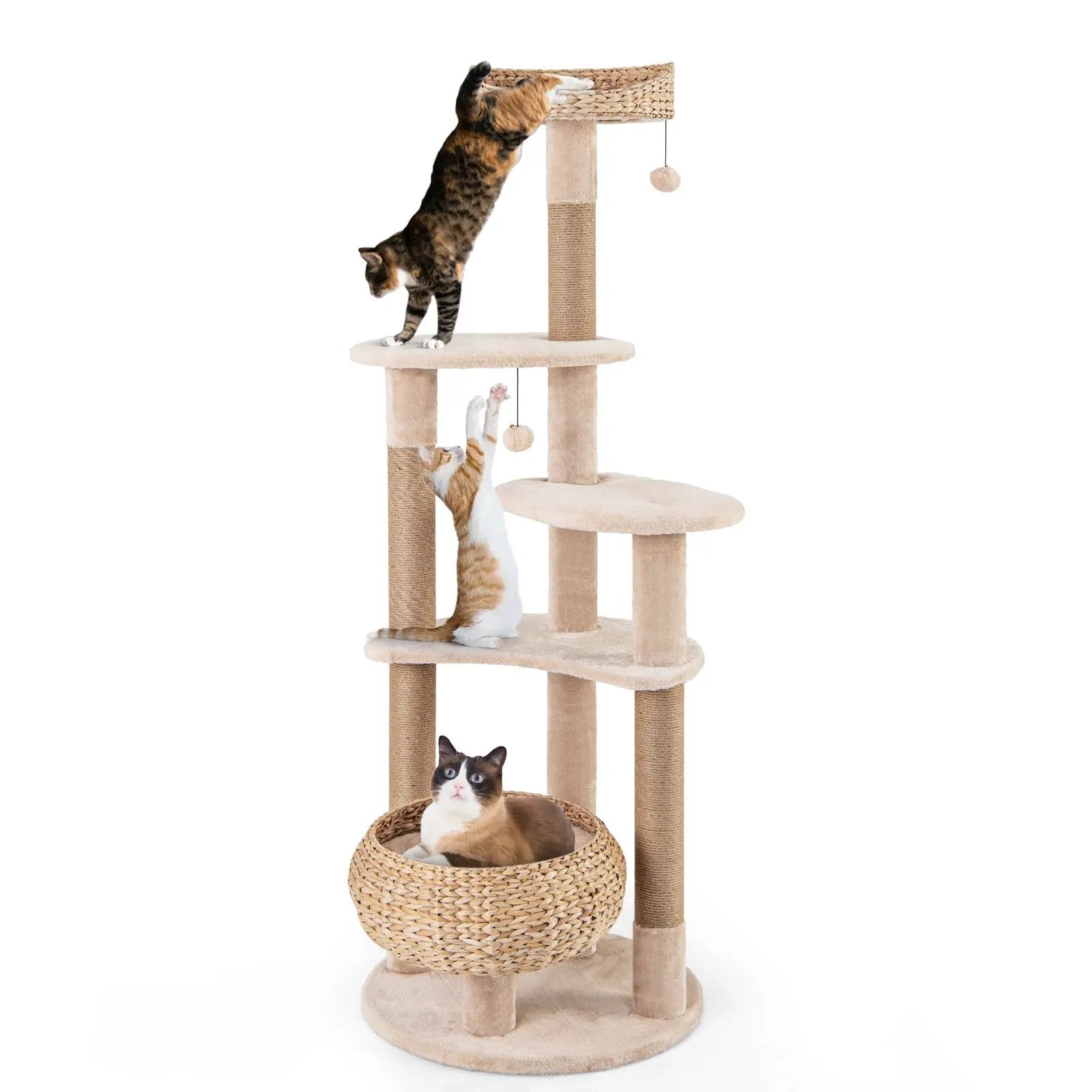 59 Inches Cat Tree with Perch and Soft Hammock for Indoor Cats-Beige by DirectDeals
