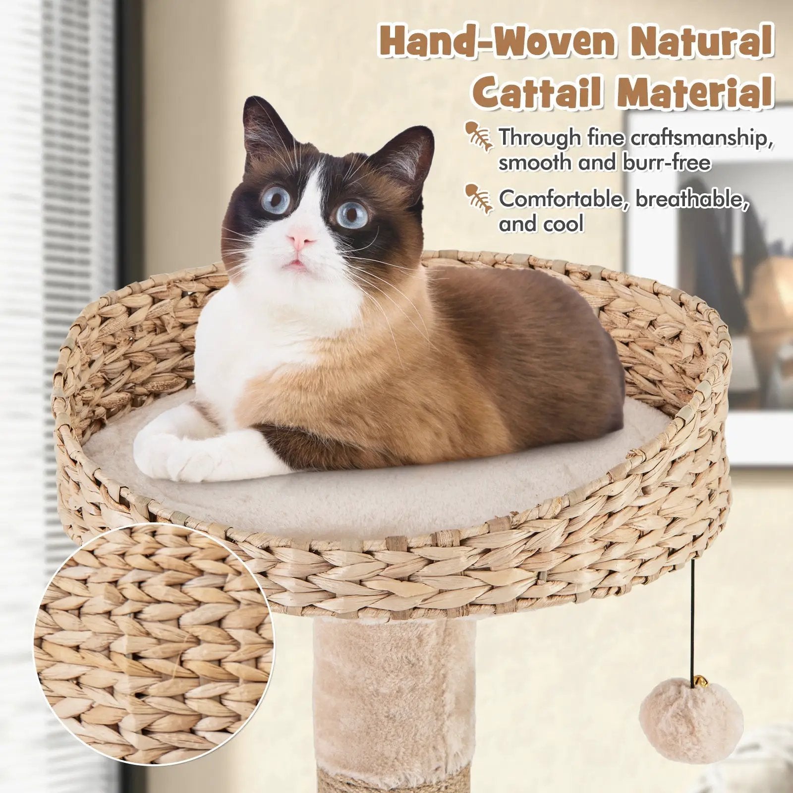 59 Inches Cat Tree with Perch and Soft Hammock for Indoor Cats-Beige by DirectDeals
