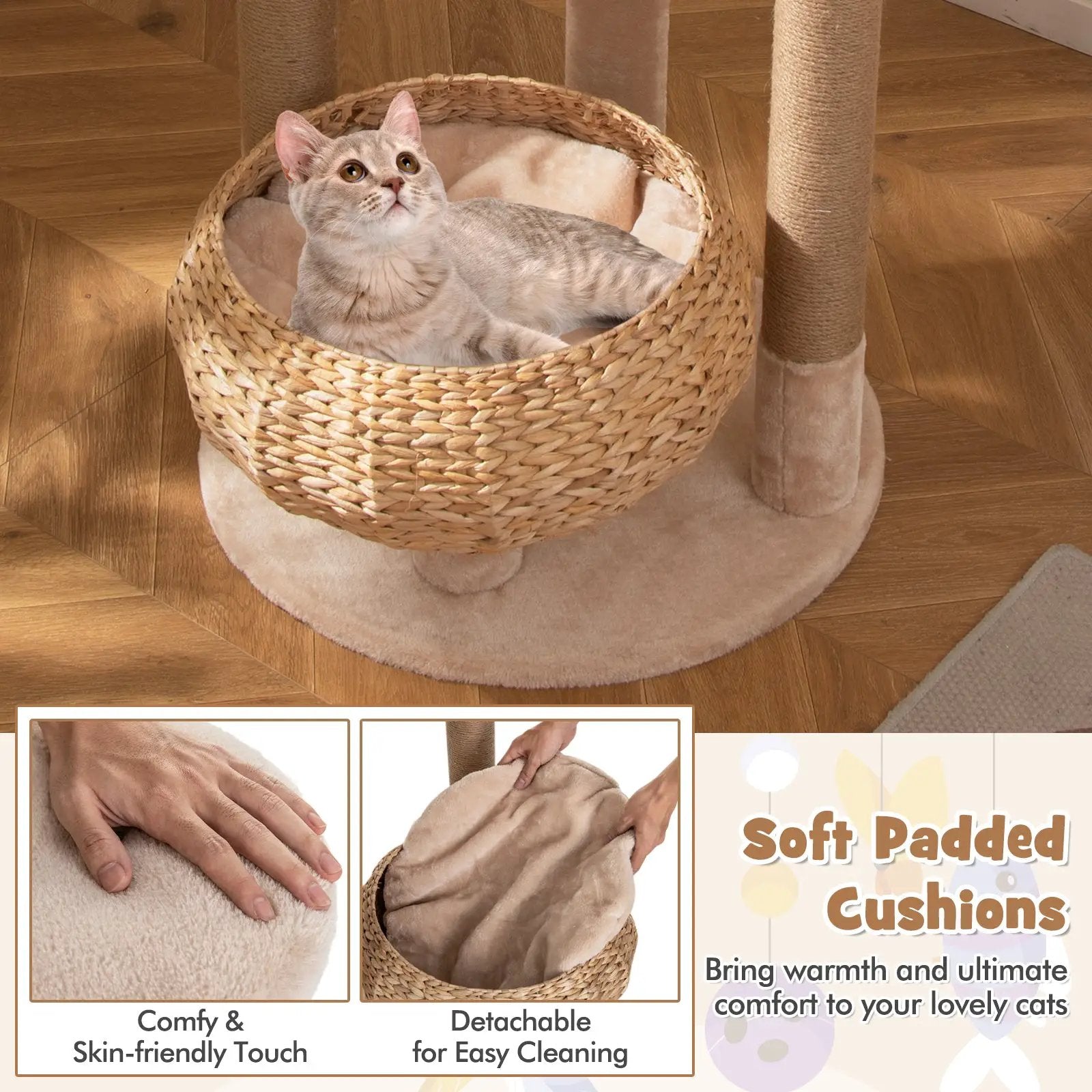 59 Inches Cat Tree with Perch and Soft Hammock for Indoor Cats-Beige by DirectDeals