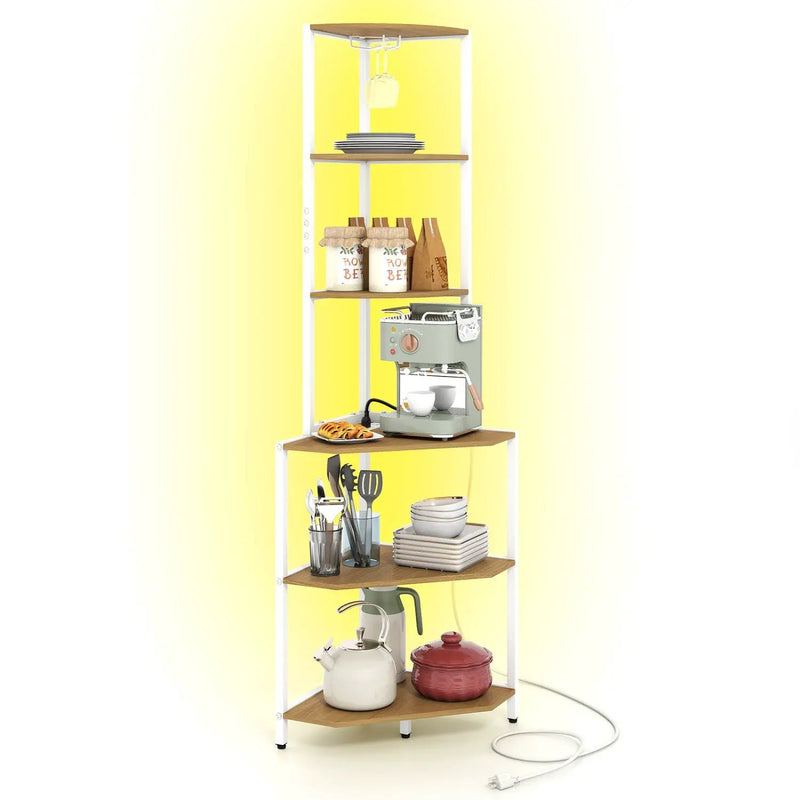 65 Inch 6-Tier Corner Shelf with Charging Station and Ambience Light by DirectDeals