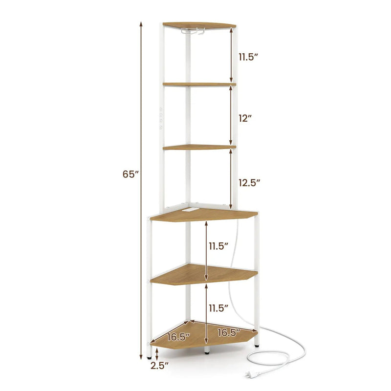 65 Inch 6-Tier Corner Shelf with Charging Station and Ambience Light by DirectDeals
