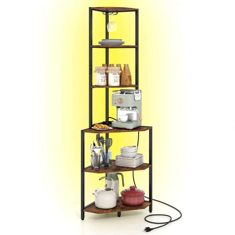 65 Inch 6-Tier Corner Shelf with Charging Station and Ambience Light by DirectDeals