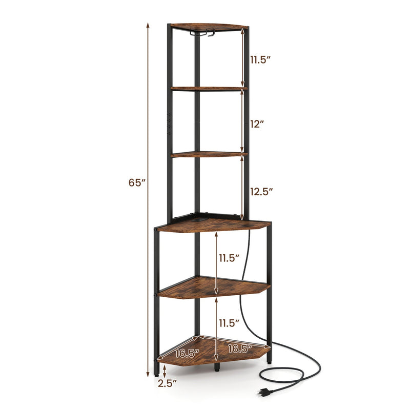 65 Inch 6-Tier Corner Shelf with Charging Station and Ambience Light by DirectDeals