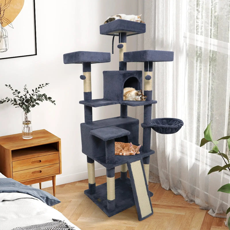 65 Inch Tall Multi-level Cat Tree with 3 Upholstered Perch and 2 Cat Condos by DirectDeals