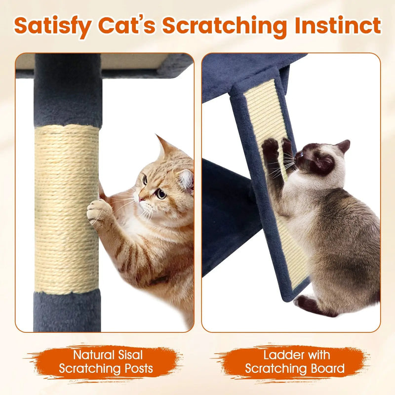 65 Inch Tall Multi-level Cat Tree with 3 Upholstered Perch and 2 Cat Condos by DirectDeals